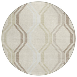HomeRoots 8' Stylish Beige and Brown Round Geometric Area Rug - Washable, Durable for Indoor & Outdoor Use! 659428