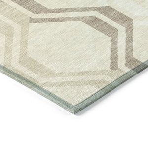 HomeRoots 8' Stylish Beige and Brown Round Geometric Area Rug - Washable, Durable for Indoor & Outdoor Use! 659428