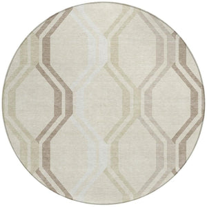 HomeRoots 8' Stylish Beige and Brown Round Geometric Area Rug - Washable, Durable for Indoor & Outdoor Use! 659428