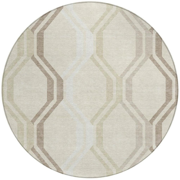 HomeRoots 8' Stylish Beige and Brown Round Geometric Area Rug - Washable, Durable for Indoor & Outdoor Use! 659428
