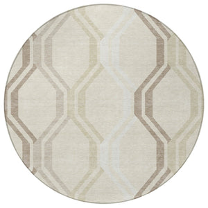 HomeRoots 8' Stylish Beige and Brown Round Geometric Area Rug - Washable, Durable for Indoor & Outdoor Use! 659428