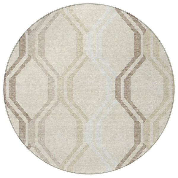HomeRoots 8' Stylish Beige and Brown Round Geometric Area Rug - Washable, Durable for Indoor & Outdoor Use! 659428
