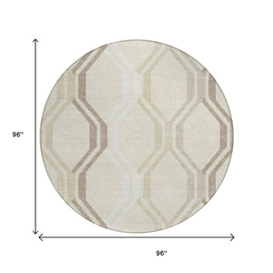 HomeRoots 8' Stylish Beige and Brown Round Geometric Area Rug - Washable, Durable for Indoor & Outdoor Use! 659428