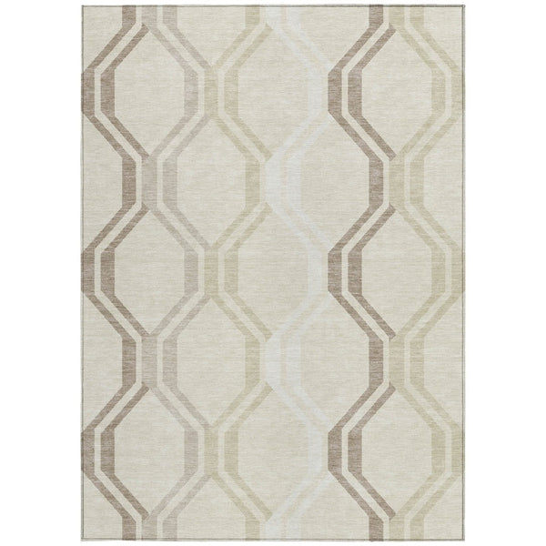 HomeRoots 8' X 10' Stylish Beige and Brown Geometric Indoor Outdoor Area Rug - Washable and Durable Design! 659429