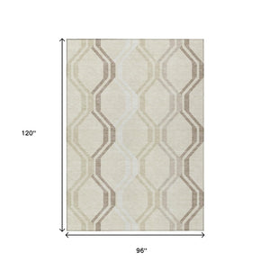 HomeRoots 8' X 10' Stylish Beige and Brown Geometric Indoor Outdoor Area Rug - Washable and Durable Design! 659429