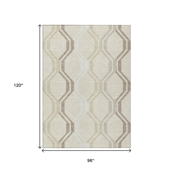 HomeRoots 8' X 10' Stylish Beige and Brown Geometric Indoor Outdoor Area Rug - Washable and Durable Design! 659429