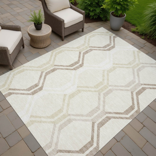 HomeRoots 8' X 10' Stylish Beige and Brown Geometric Indoor Outdoor Area Rug - Washable and Durable Design! 659429