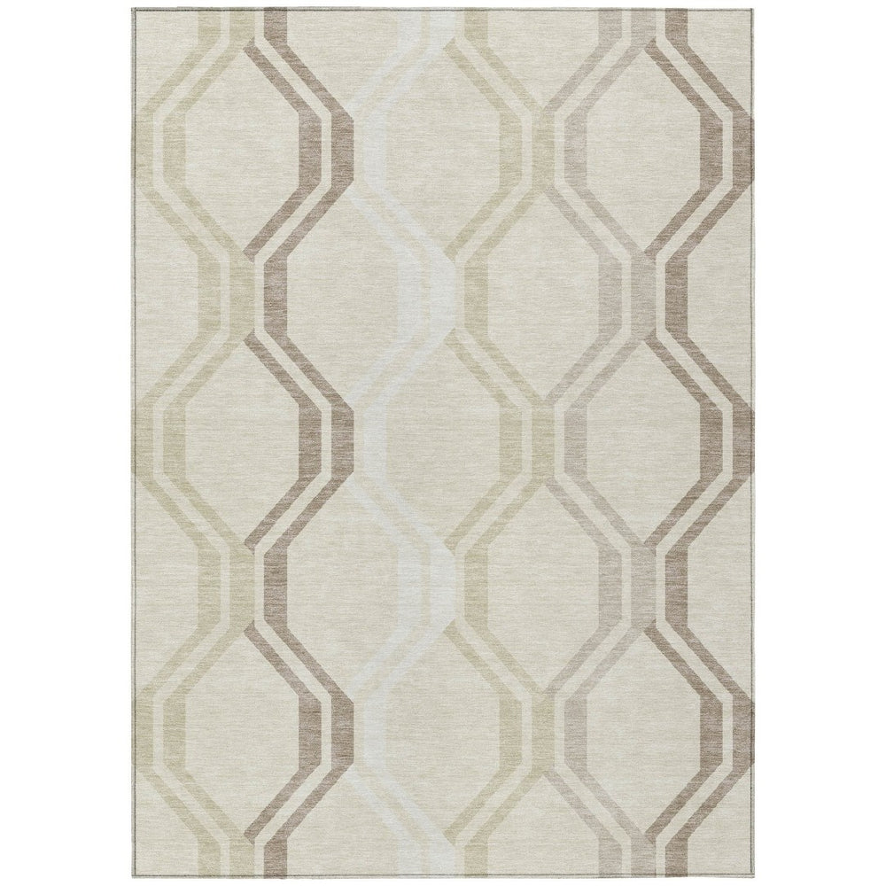 HomeRoots 9' X 12' Beige and Brown Geometric Area Rug - Stylish, Washable, Durable for Indoor & Outdoor Use 659430