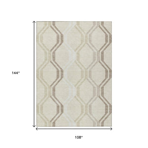 HomeRoots 9' X 12' Beige and Brown Geometric Area Rug - Stylish, Washable, Durable for Indoor & Outdoor Use 659430