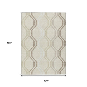 HomeRoots 10' Stylish Beige and Brown Geometric Washable Area Rug for Indoor/Outdoor Spaces - Durable & Easy Care! 659431