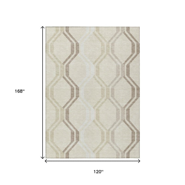 HomeRoots 10' Stylish Beige and Brown Geometric Washable Area Rug for Indoor/Outdoor Spaces - Durable & Easy Care! 659431