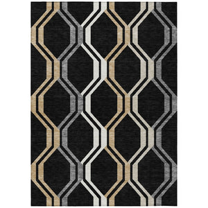 HomeRoots 5' Modern Geometric Washable Area Rug in Black, Beige & Gray - Indoor/Outdoor Durability & Style 659433