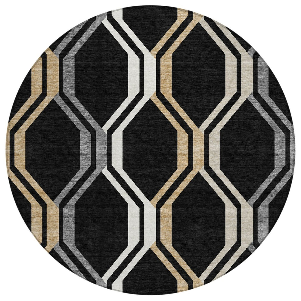HomeRoots 8' Stylish Black, Beige & Gray Geometric Area Rug - Washable Indoor/Outdoor Design for Versatile Use 659434