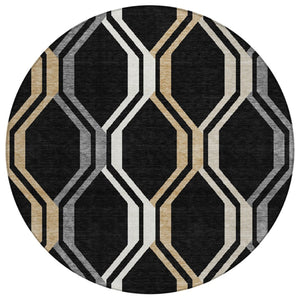 HomeRoots 8' Stylish Black, Beige & Gray Geometric Area Rug - Washable Indoor/Outdoor Design for Versatile Use 659434