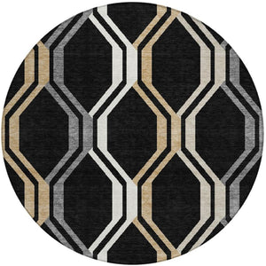 HomeRoots 8' Stylish Black, Beige & Gray Geometric Area Rug - Washable Indoor/Outdoor Design for Versatile Use 659434