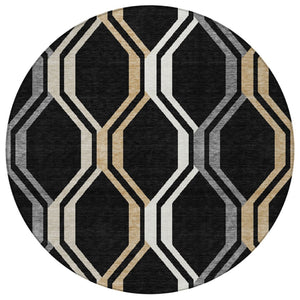 HomeRoots 8' Stylish Black, Beige & Gray Geometric Area Rug - Washable Indoor/Outdoor Design for Versatile Use 659434
