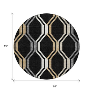 HomeRoots 8' Stylish Black, Beige & Gray Geometric Area Rug - Washable Indoor/Outdoor Design for Versatile Use 659434