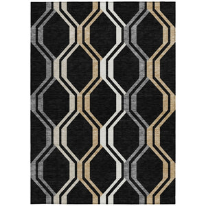 HomeRoots 8' Geometric Washable Area Rug - Stylish Black, Beige & Gray Design for Indoor/Outdoor Use! 659435