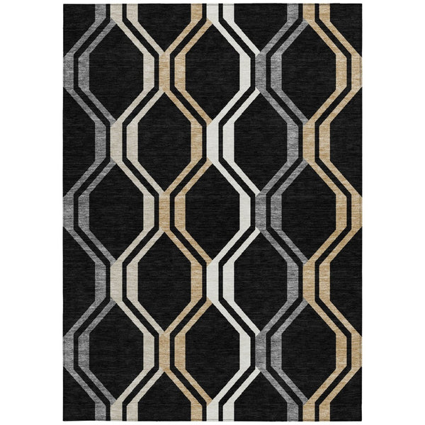 HomeRoots 8' Geometric Washable Area Rug - Stylish Black, Beige & Gray Design for Indoor/Outdoor Use! 659435
