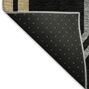 HomeRoots 8' Geometric Washable Area Rug - Stylish Black, Beige & Gray Design for Indoor/Outdoor Use! 659435
