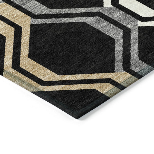 HomeRoots 8' Geometric Washable Area Rug - Stylish Black, Beige & Gray Design for Indoor/Outdoor Use! 659435