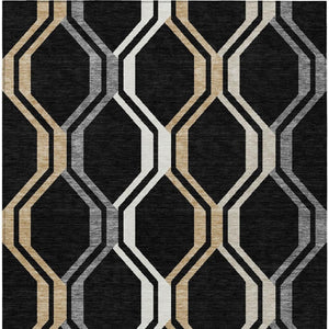 HomeRoots 8' Geometric Washable Area Rug - Stylish Black, Beige & Gray Design for Indoor/Outdoor Use! 659435
