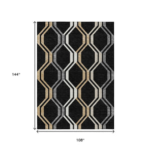 HomeRoots 9' X 12' Geometric Black Beige Gray Indoor Outdoor Area Rug - Washable, Durable, Stylish Décor Solution 659436