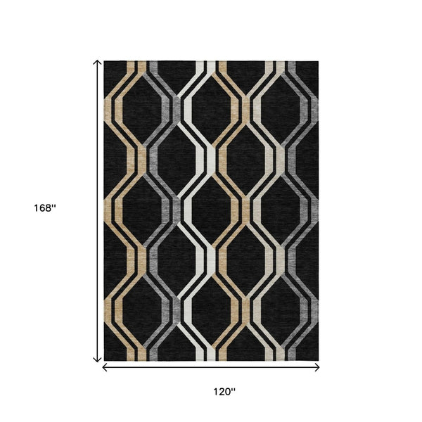 HomeRoots 10' Geometric Black Beige Gray Washable Area Rug for Indoor Outdoor Spaces - Durable & Stylish! 659437