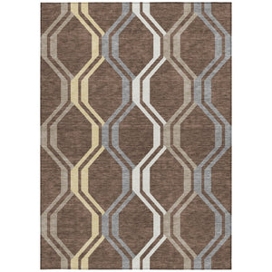 HomeRoots 5' Chocolate Gray and Ivory Geometric Area Rug - Indoor/Outdoor Washable, Durable & Stylish Design 659439