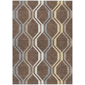 HomeRoots 5' Chocolate Gray and Ivory Geometric Area Rug - Indoor/Outdoor Washable, Durable & Stylish Design 659439