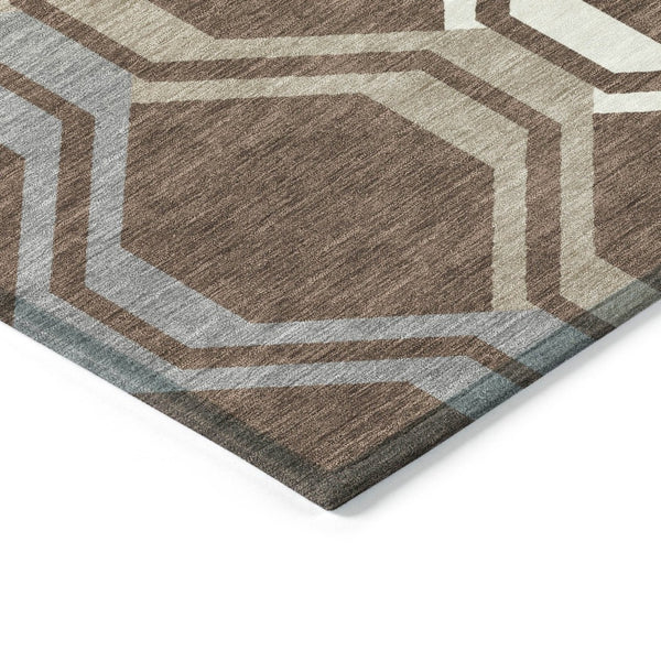 HomeRoots 5' Chocolate Gray and Ivory Geometric Area Rug - Indoor/Outdoor Washable, Durable & Stylish Design 659439