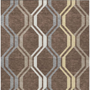 HomeRoots 5' Chocolate Gray and Ivory Geometric Area Rug - Indoor/Outdoor Washable, Durable & Stylish Design 659439