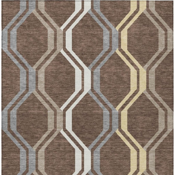 HomeRoots 5' Chocolate Gray and Ivory Geometric Area Rug - Indoor/Outdoor Washable, Durable & Stylish Design 659439