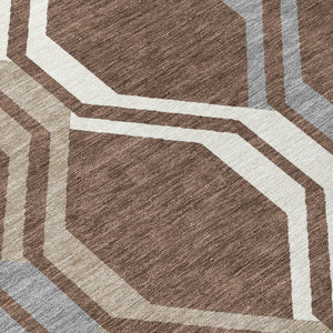 HomeRoots 5' Chocolate Gray and Ivory Geometric Area Rug - Indoor/Outdoor Washable, Durable & Stylish Design 659439