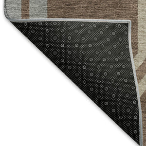 HomeRoots 8' Round Chocolate Gray Ivory Geometric Washable Rug - Durable, Stylish Indoor/Outdoor Decor 659440