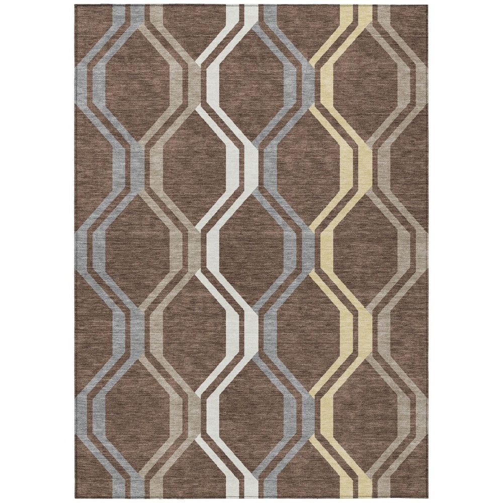 HomeRoots 8' X 10' Chocolate Gray & Ivory Geometric Area Rug - Washable, Durable, Modern Design for Indoors & Outdoors 659441