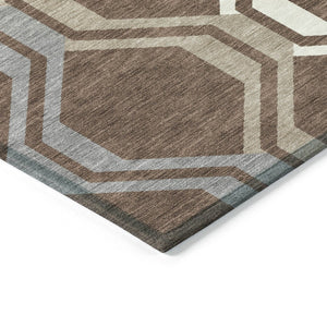 HomeRoots 8' X 10' Chocolate Gray & Ivory Geometric Area Rug - Washable, Durable, Modern Design for Indoors & Outdoors 659441