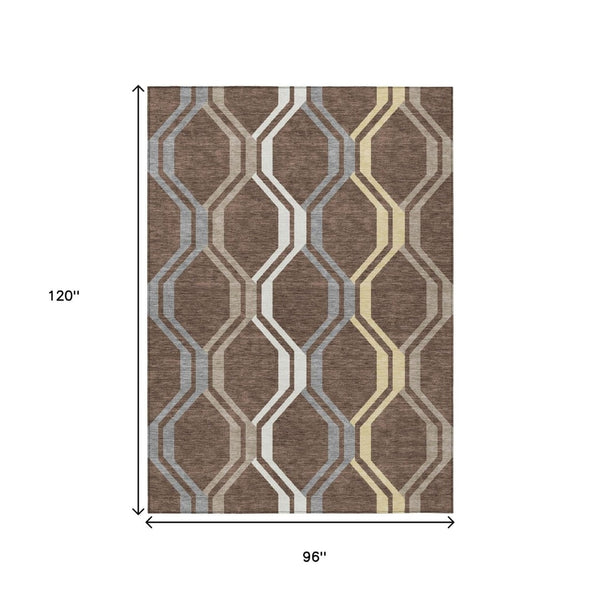 HomeRoots 8' X 10' Chocolate Gray & Ivory Geometric Area Rug - Washable, Durable, Modern Design for Indoors & Outdoors 659441