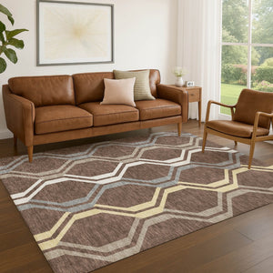 HomeRoots 8' X 10' Chocolate Gray & Ivory Geometric Area Rug - Washable, Durable, Modern Design for Indoors & Outdoors 659441