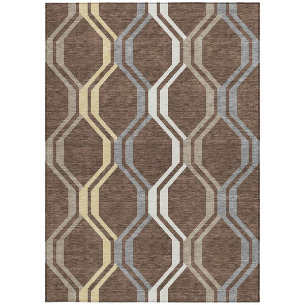 HomeRoots 10' X 14' Stylish Chocolate Gray & Ivory Geometric Rug - Washable, Durable, Indoor/Outdoor Versatility 659443