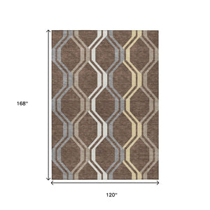 HomeRoots 10' X 14' Stylish Chocolate Gray & Ivory Geometric Rug - Washable, Durable, Indoor/Outdoor Versatility 659443