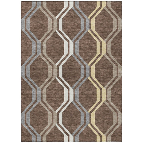 HomeRoots 10' X 14' Stylish Chocolate Gray & Ivory Geometric Rug - Washable, Durable, Indoor/Outdoor Versatility 659443