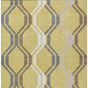 HomeRoots 5' Gold Gray and Ivory Geometric Washable Area Rug - Durable, Stylish for Indoor & Outdoor Spaces 659445