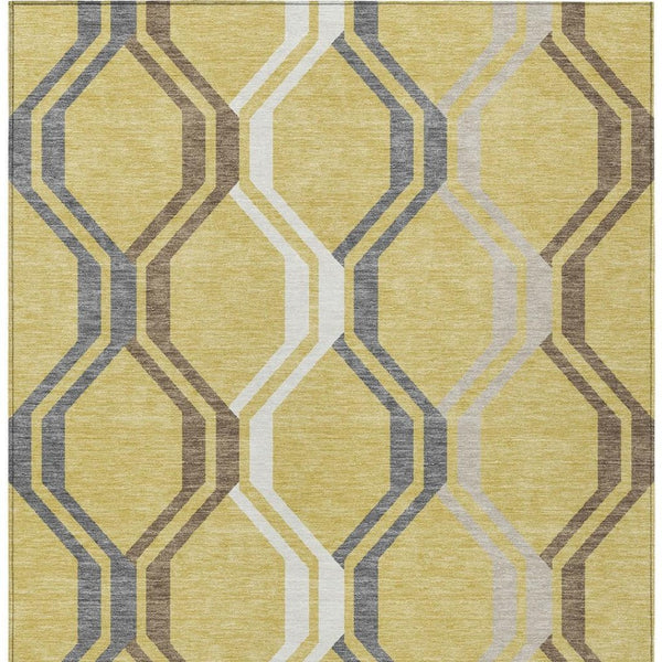 HomeRoots 5' Gold Gray and Ivory Geometric Washable Area Rug - Durable, Stylish for Indoor & Outdoor Spaces 659445