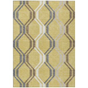HomeRoots 5' Gold Gray and Ivory Geometric Washable Area Rug - Durable, Stylish for Indoor & Outdoor Spaces 659445