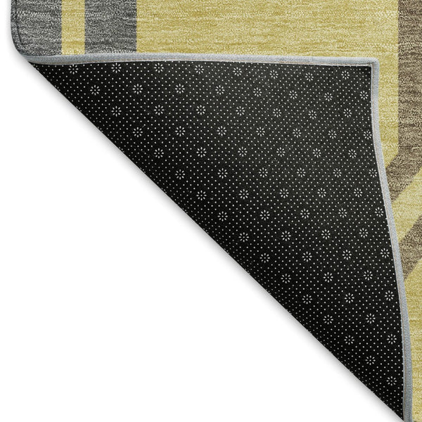 HomeRoots 5' Gold Gray and Ivory Geometric Washable Area Rug - Durable, Stylish for Indoor & Outdoor Spaces 659445