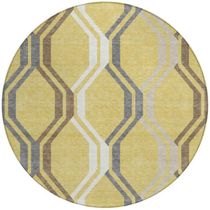 HomeRoots 8' Gold Gray Ivory Round Geometric Rug - Washable, Modern Design for Indoor & Outdoor Spaces 659446