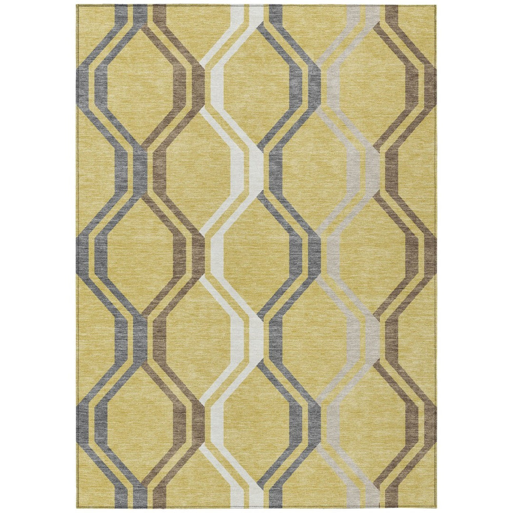 HomeRoots 9' Modern Gold Gray Ivory Geometric Area Rug - Washable, Durable, Stylish for Indoor & Outdoor Use 659448