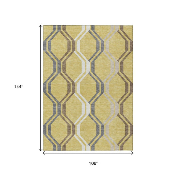 HomeRoots 9' Modern Gold Gray Ivory Geometric Area Rug - Washable, Durable, Stylish for Indoor & Outdoor Use 659448