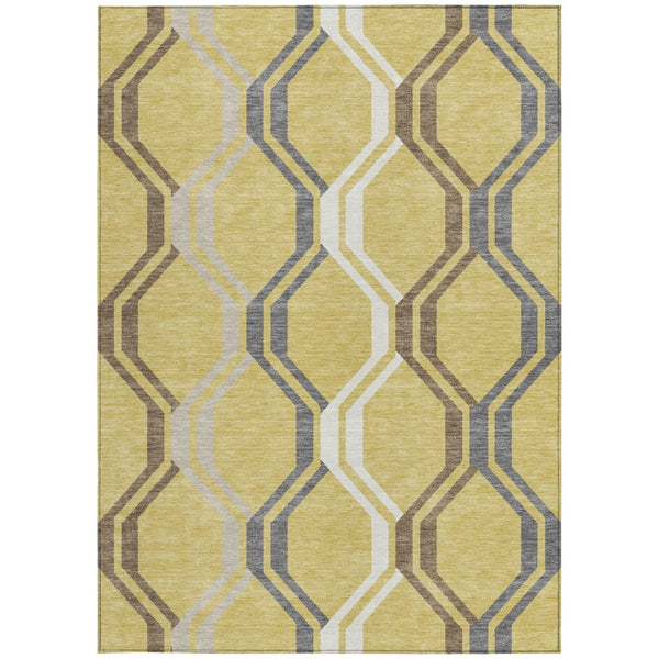 HomeRoots 10' Stylish Gold, Gray & Ivory Geometric Washable Rug for Indoor/Outdoor Use - Durable & Easy Care 659449